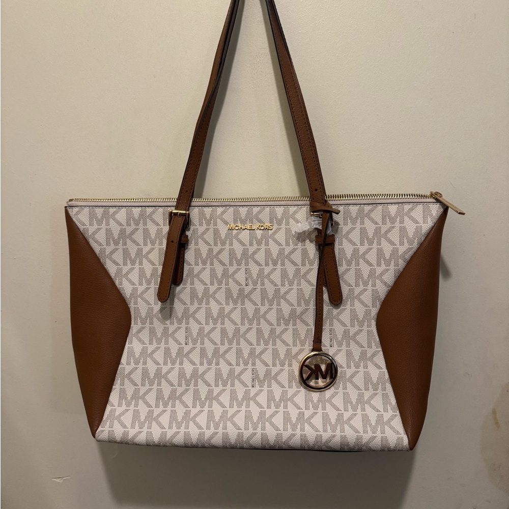 Michael Kors Tan and Cream Logo Tote